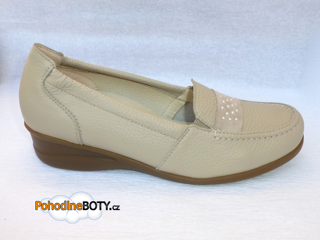 Mokasíny Vitaform béžové širší střih