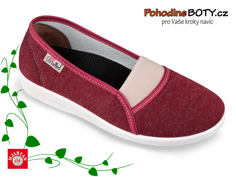 Dámské lehké baleríny ortopedické širší Ortomed vínové 6087