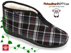 Pánské kotníkové papuče s kožíškem 804 káro na zip Mjartan