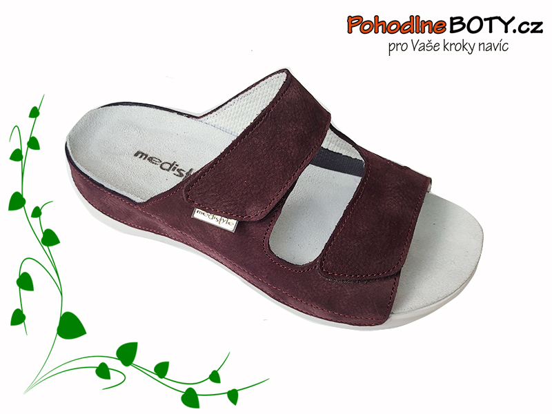 Zdravotní pantofle Medistyle Šarlota vínové široké - hallux