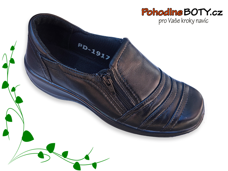 Dámské kožené polobotky černé širší Aurelia černé PD1917