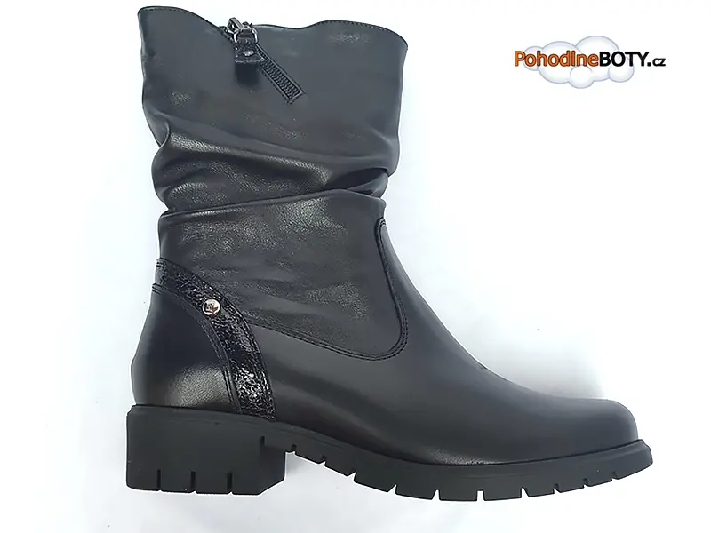 Dámské kožené širší polokozačky na klínku černé Aldex