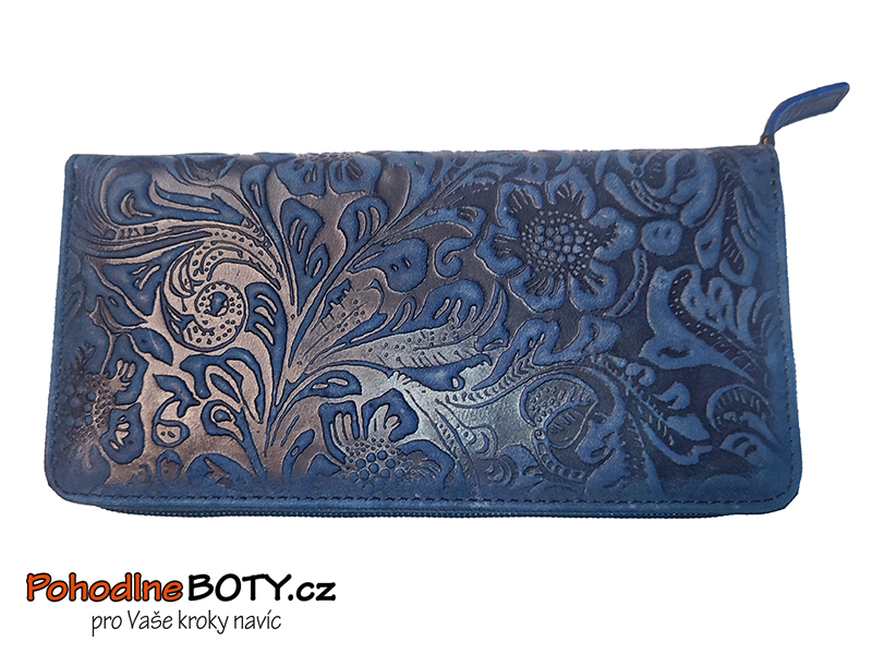 Luxusní dámská zipová kožená peněženka modrá 1263/12