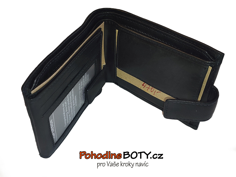 Pánská kožená hladká černá peněženka malá 80475 zápinka