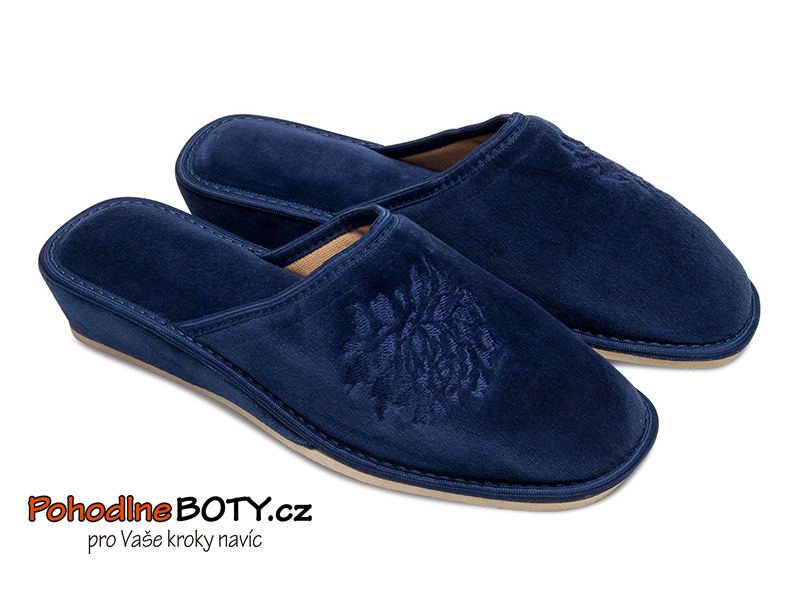 Domácí pantofle na klínku sametové Natural Styl modré