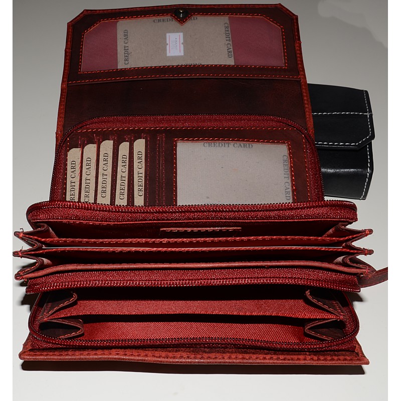 Luxusní dámská zipová kožená velká červená peněženka 1800