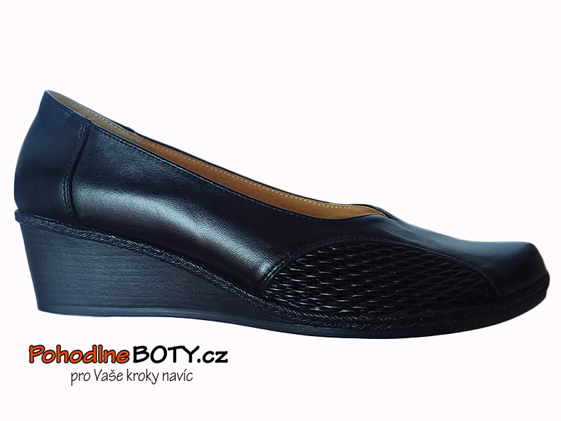 Dámské lodičky na klínku černé kožené Aldex 