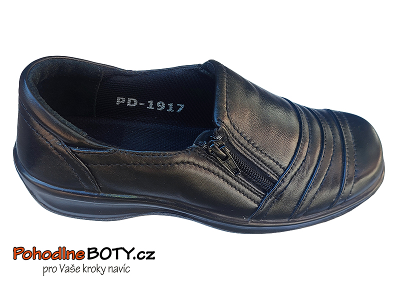 Dámské kožené polobotky černé širší Aurelia černé PD1917