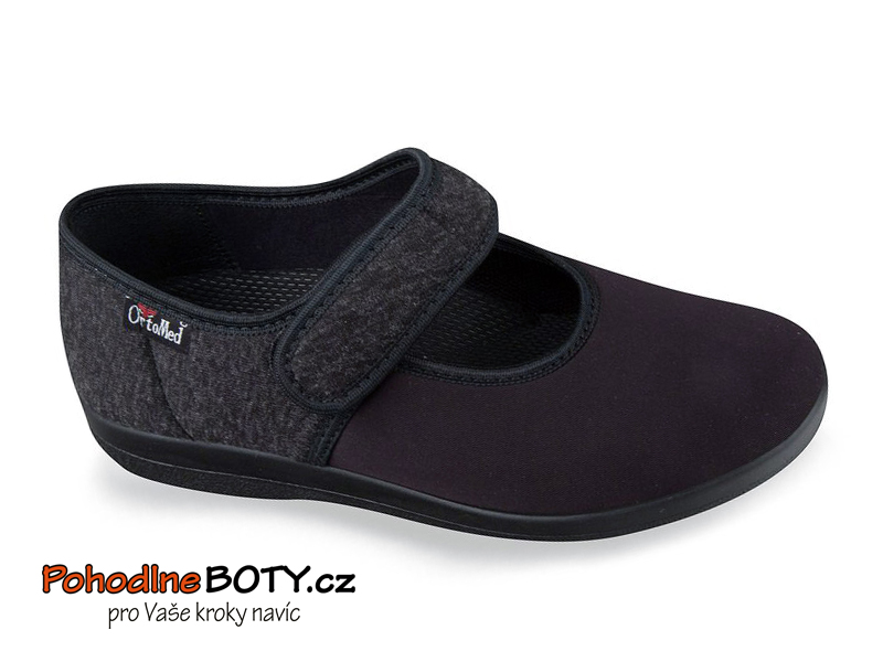 Dámské lehké baleríny ortopedické širší Ortomed černé 6047