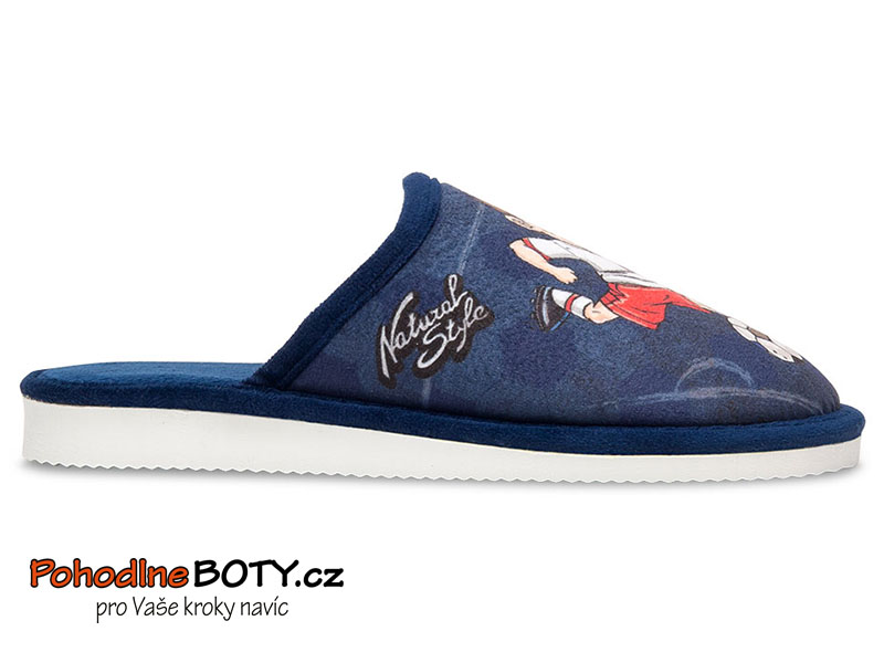 Domácí dětské pantofle Natural Style s měkkou stélkou modré fotbalista