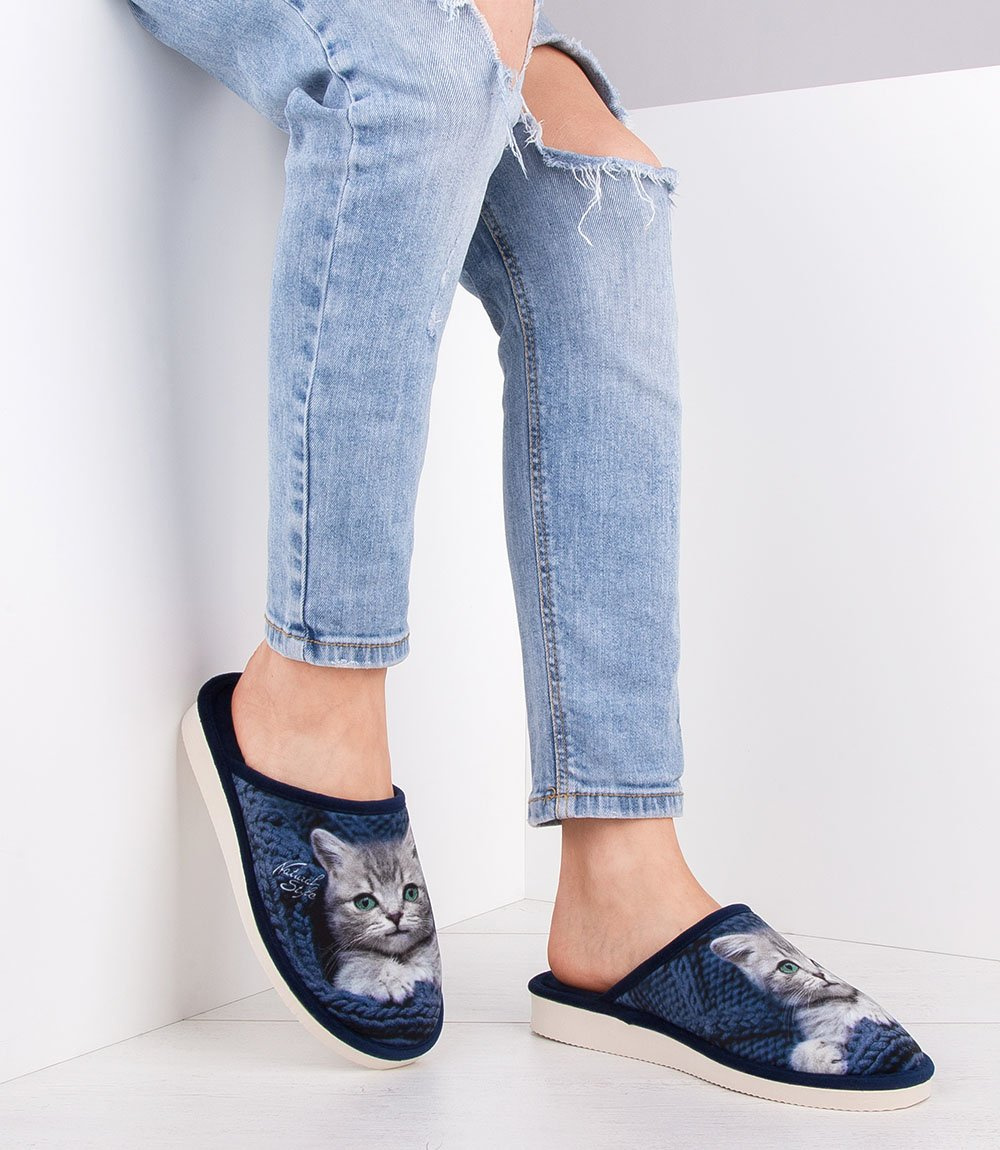 Dámské domácí lehké pantofle s kočičkou 128