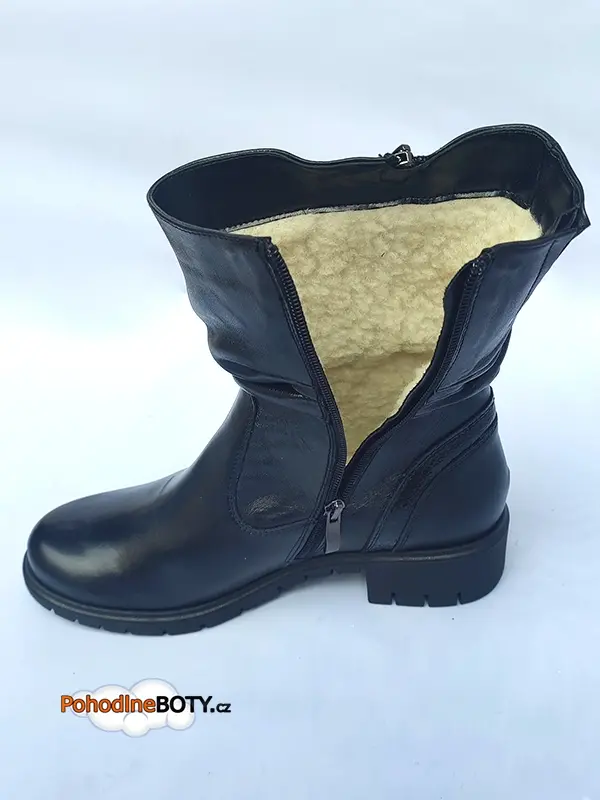 Dámské kožené širší polokozačky na klínku černé Aldex