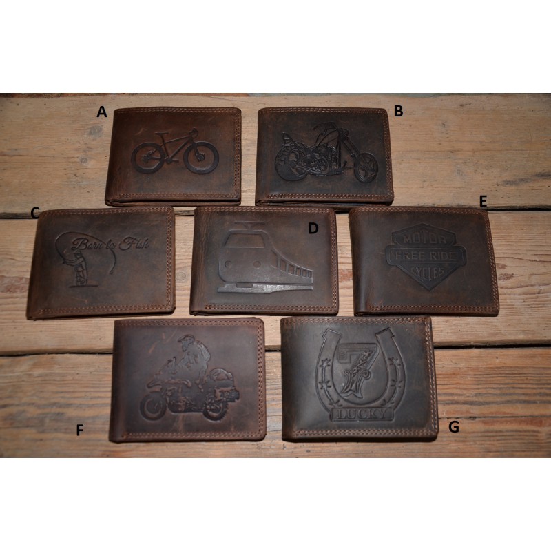 Pánská kožená tm.hnědá peněženka 131 s ražbou motorka