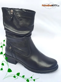 Dámské kožené širší polokozačky na klínku černé Aldex