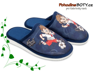 Domácí dětské pantofle Natural Style s měkkou stélkou modré fotbalista