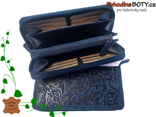 Luxusní dámská zipová kožená peněženka modrá 1263/12