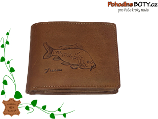 Pánská kožená hnědá peněženka s ražbou kapr 12005