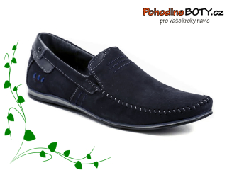 Pánské kožené mokasíny Wawel tm. modré 