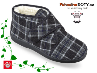 Pánská domácí obuv kotníkové šedé káro papuče Mjartan 816