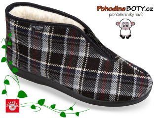 Pánské kotníkové papuče s kožíškem 804 káro na zip Mjartan